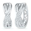 Image 1 : Diamond Two Row Crossover Hoop Earrings 1/4 Cttw 10kt White Gold