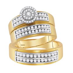 His & Hers Diamond Solitaire Matching Bridal Wedding Ring Band Set 7/8 Cttw 14kt Yellow Gold