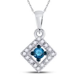 Round Blue Color Enhanced Diamond Square Pendant 1/5 Cttw 10kt White Gold