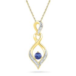 Round Lab-Created Blue Sapphire Solitaire Diamond Pendant .02 Cttw 10kt Yellow Gold