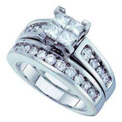 Diamond Bridal Wedding Engagement Ring Band Set 1-1/2 Cttw 14kt White Gold