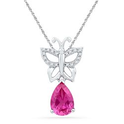 Pear Lab-Created Pink Sapphire Butterfly Bug Pendant 2-3/4 Cttw 10kt White Gold