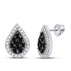 Round Black Color Enhanced Diamond Teardrop Cluster Stud Earrings 1/2 Cttw 10kt White Gold