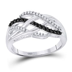 Round Black Color Enhanced Diamond Crossover Strand Band 1/4 Cttw 10kt White Gold