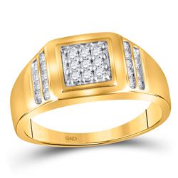 Mens Diamond Square Cluster Ring 1/4 Cttw 14kt Yellow Gold