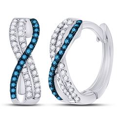 Blue Color Enhanced Diamond Hinged Hoop Earrings 1/4 Cttw 10kt White Gold