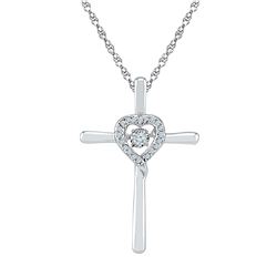 Diamond Solitaire Cross Heart Religious Pendant 1/10 Cttw 10kt White Gold