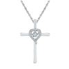 Image 1 : Diamond Solitaire Cross Heart Religious Pendant 1/10 Cttw 10kt White Gold