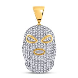 Mens Diamond Hood Mask Charm Pendant 5/8 Cttw 10kt Yellow Gold