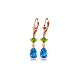 Genuine 4.5 ctw Blue Topaz & Peridot Earrings 14KT Rose Gold - REF-41X4M