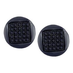 Mens Round Black Color Enhanced Diamond Circle Cluster Stud Earrings 1/6 Cttw 10kt White Gold