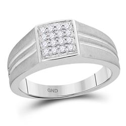 Mens Diamond Matte-finish Square Cluster Ring 1/4 Cttw 10kt White Gold