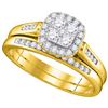 Diamond Cluster Bridal Wedding Engagement Ring Band Set 1/2 Cttw 14kt Yellow Gold