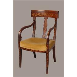 Fine Dutch Marquetry Mahogany Arm Chair