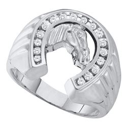 Mens Diamond Horseshoe Ring 1/4 Cttw 10kt White Gold