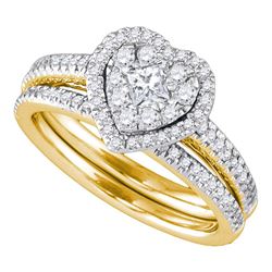 Diamond Heart Bridal Wedding Engagement Ring Band Set 3/4 Cttw 14kt Yellow Gold