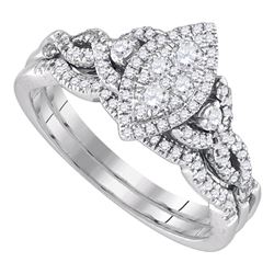 Diamond Marquise-shape Cluster Wedding Bridal Ring Set 1/2 Cttw 14k White Gold