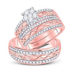 His & Hers Diamond Cluster Twist Matching Bridal Wedding Ring Band Set 1.00 Cttw 10kt Rose Gold