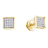 Image 1 : Diamond Square Cluster Earrings 1/10 Cttw 14kt Yellow Gold