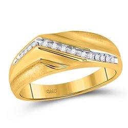 Mens Diamond Diagonal Single Row Wedding Band Ring 1/8 Cttw 10kt Yellow Gold