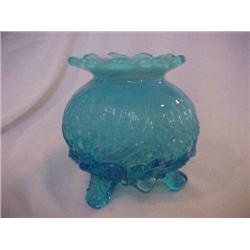 Blue Opalescent Glass Rose Bowl