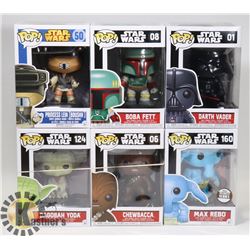 LOT OF 6 ASSORTED FUNKO POP VINYL FIGURES.