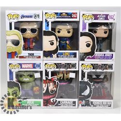 LOT OF 6 ASSORTED FUNKO POP VINYL FIGURES.