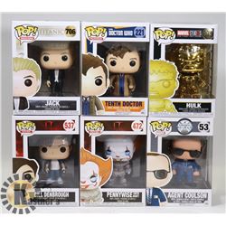 LOT OF 6 ASSORTED FUNKO POP VINYL FIGURES.
