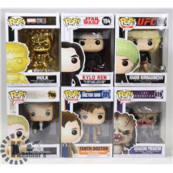 LOT OF 6 ASSORTED FUNKO POP VINYL FIGURES.