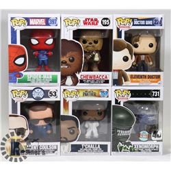 LOT OF 6 ASSORTED FUNKO POP VINYL FIGURES.