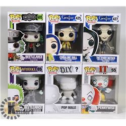 LOT OF 6 ASSORTED FUNKO POP VINYL FIGURES.