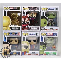 LOT OF 6 ASSORTED FUNKO POP VINYL FIGURES.