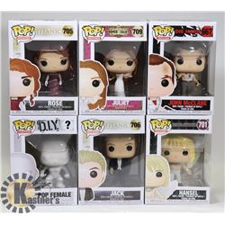 LOT OF 6 ASSORTED FUNKO POP VINYL FIGURES.