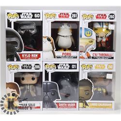 LOT OF 6 ASSORTED FUNKO POP VINYL FIGURES.