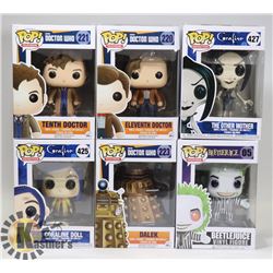 LOT OF 6 ASSORTED FUNKO POP VINYL FIGURES.