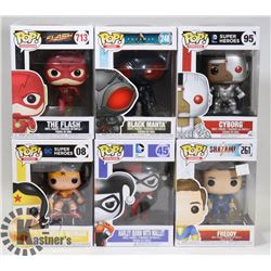 LOT OF 6 ASSORTED FUNKO POP VINYL FIGURES.
