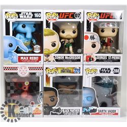 LOT OF 6 ASSORTED FUNKO POP VINYL FIGURES.