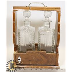 ANTIQUE TANTALUS 2 SET DECANTER LIQUOR