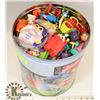 Image 1 : LARGE TIN WITH VINTAGE HAPPY MEAL TOYS.