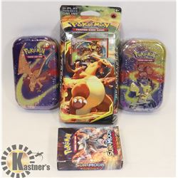 LOT OF POKÉMON THEME DECKS & COLLECTORS TINS WITH
