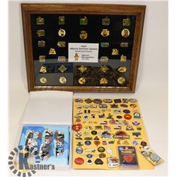 LOT OF PINS INCL 1 SHEET & FRAMED, 1987 SUMMER