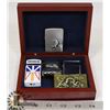 Image 1 : WOOD BOX WITH 5 COLLECTOR LIGHTERS, ONE ZIPPO -