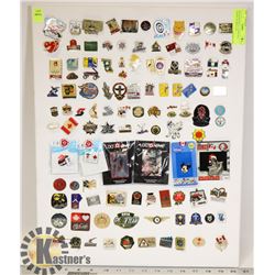 PIN BOARD WITH 112 PINS INCL LEGION, 83 GREY CUP,