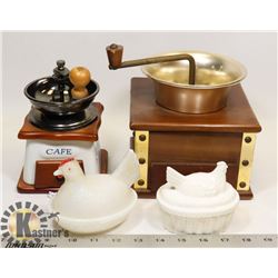 2 VINTAGE COFFEE GRINDERS - ONE IS DELFT AND 2