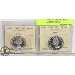 LOT OF 2 CANADA 1962 50 CENT COINS GRADED BY ICCS