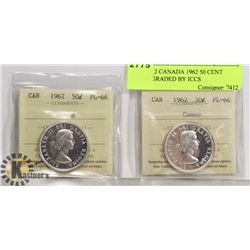 LOT OF 2 CANADA 1962 50 CENT COINS GRADED BY ICCS
