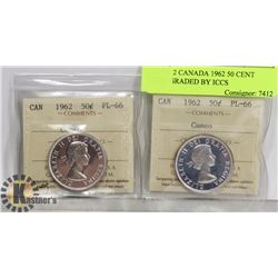LOT OF 2 CANADA 1962 50 CENT COINS GRADED BY ICCS