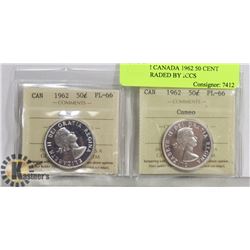 LOT OF 2 CANADA 1962 50 CENT COINS GRADED BY ICCS