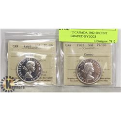 LOT OF 2 CANADA 1962 50 CENT COINS GRADED BY ICCS