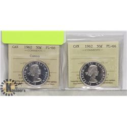 LOT OF 2 CANADA 1962 50 CENT COINS GRADED BY ICCS